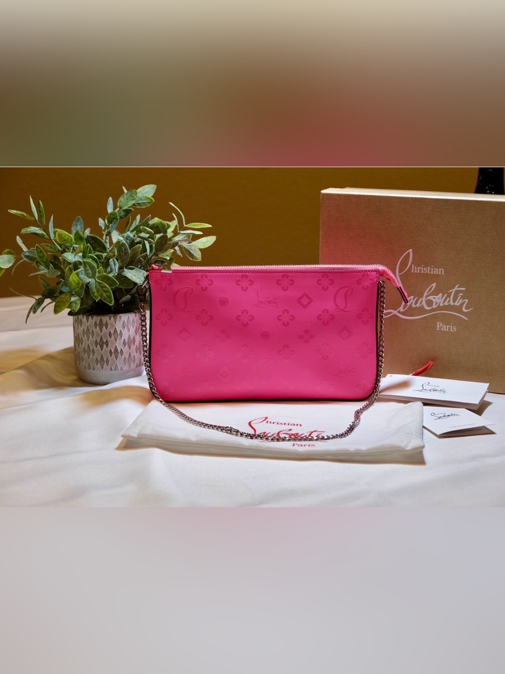 Christian Louboutin By My Side Neon Pink Leather Shoulder Bag